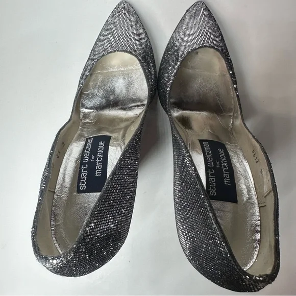 Stuart Weitzman Heels Pointed Toe Pumps Sparkle Glitter Bridal Glam Leather 8.5B - Picture 10 of 12
